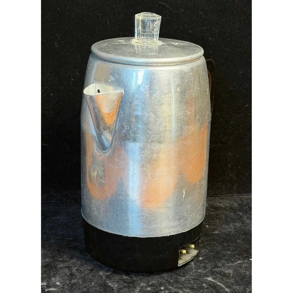 Vintage Aluminum Electric Coffee Percolator: 120V 400W, Mid Century, WORKS